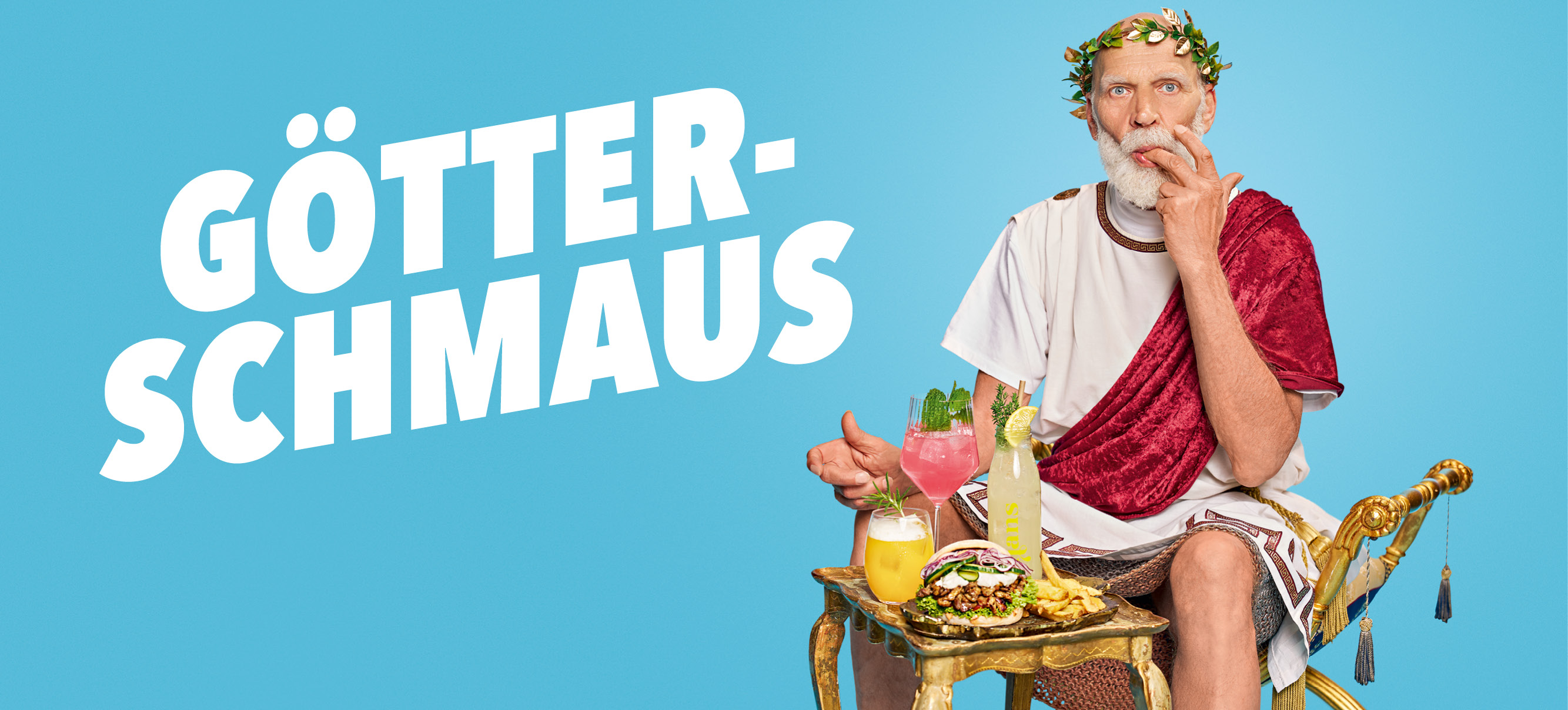 Hans im Glück Sommeraktion Götterschmaus – griechische Gaumenfreuden inspiriert vom Olymp. Jetzt probieren und den Geschmack des Sommers erleben.